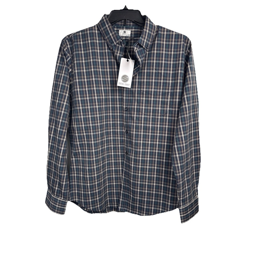 Ocean + Coast NWT men's SZ L Grey Plaid Flannel Shirt LONG SLEEVE BUTTON DOWN